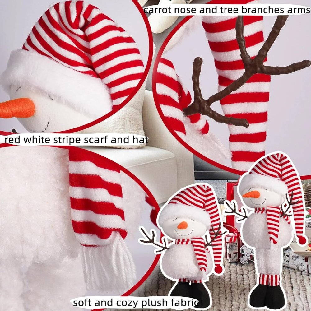 Christmas Standing Snowman Figurine Extendable Plush Doll With Telescopic Legs - Picture 4 of 6